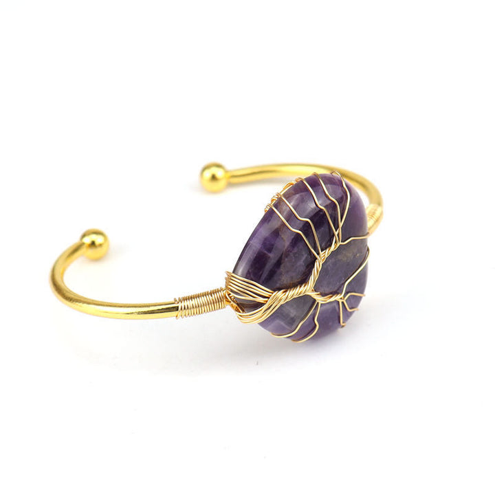 Olivenorma Gold Copper Wire Wrapped Natural Heart Shape Crystal Bracelet - Amethyst - image 3