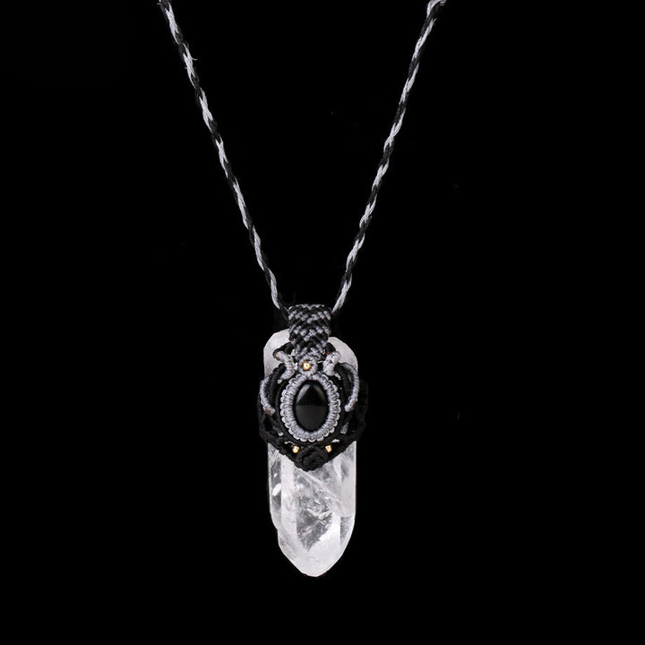 Olivenorma Clear Quartz Braided Rope Natural Stone Pendant Necklace - Clear Quartz&Obsidian - image 4