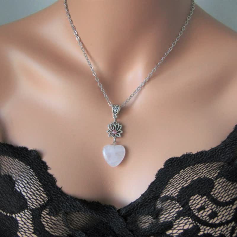 Olivenorma Bohemia Rose Quartz Heart Shape Lotus Necklace - image 1
