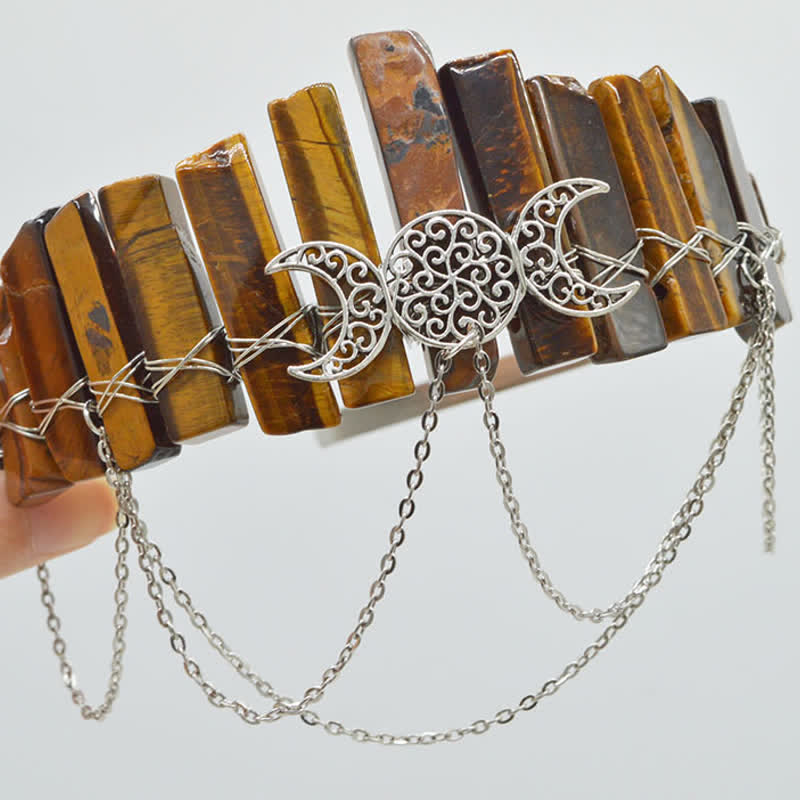 Olivenorma Cresent Moon Goddess Natural Crystal Crown - Tiger Eye - image 6