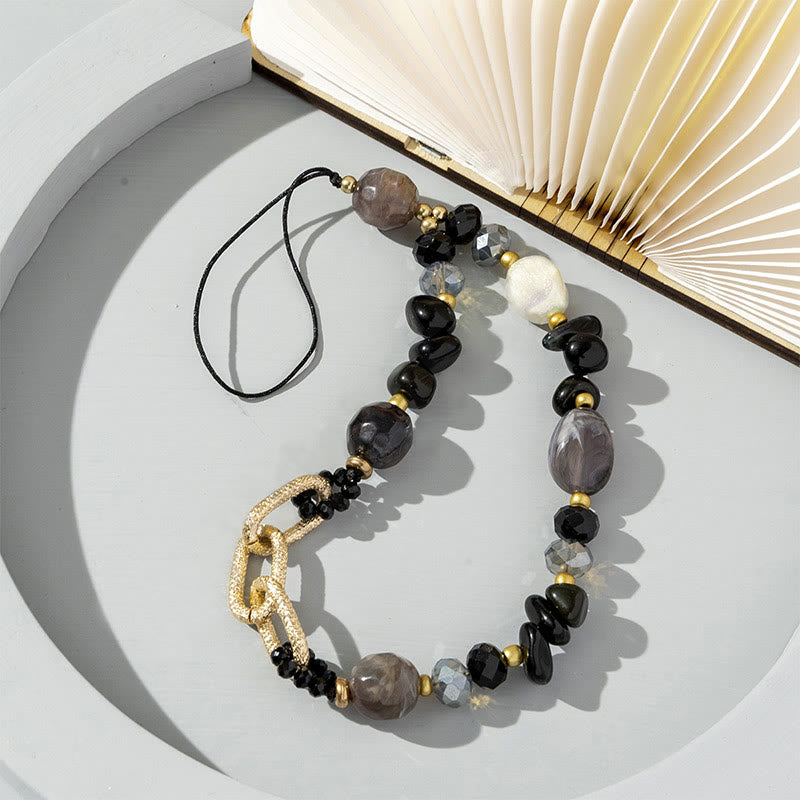 Olivenorma Natural Crystal Irregular Stone For Positive Energy Spiritual Awareness Protection Beaded Chain Phone Strap - Obsidian - image 12