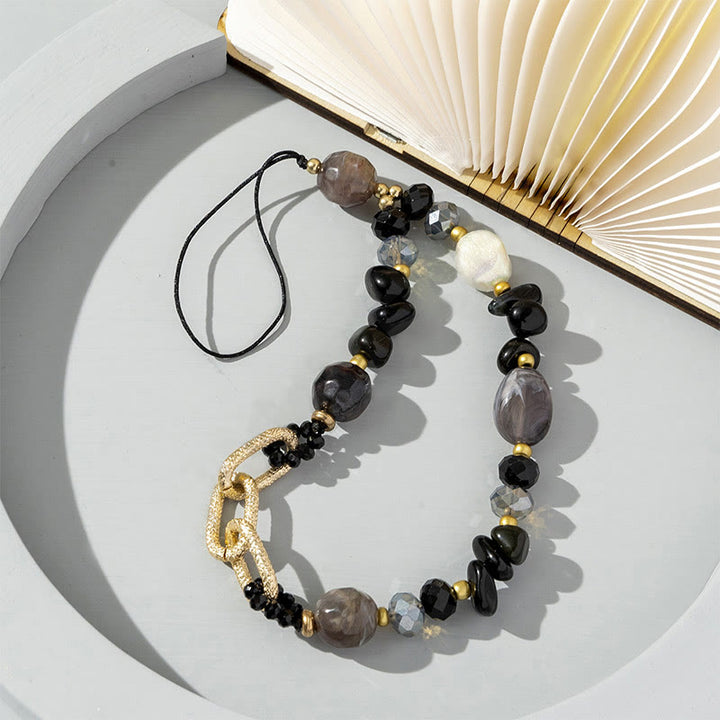 Olivenorma Natural Crystal Irregular Stone For Positive Energy Spiritual Awareness Protection Beaded Chain Phone Strap - Obsidian - image 12