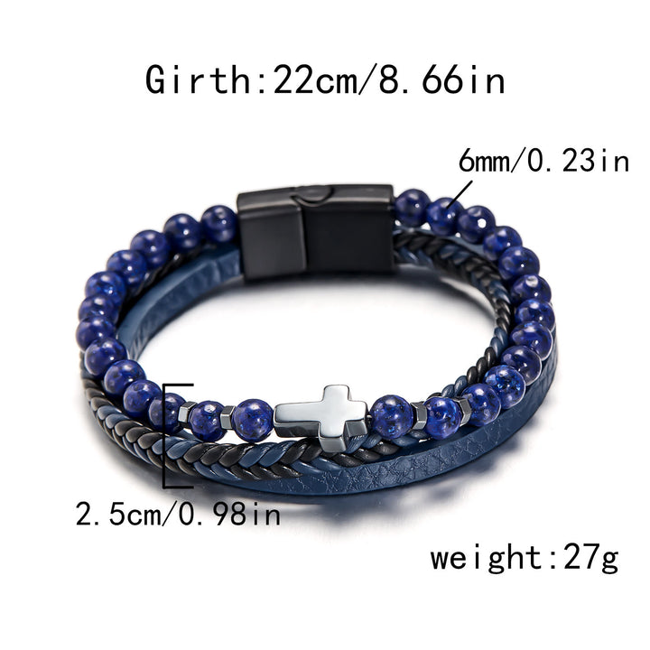 Olivenorma Natural Stone Beads Braided Leather Mens Bracelet - image 13