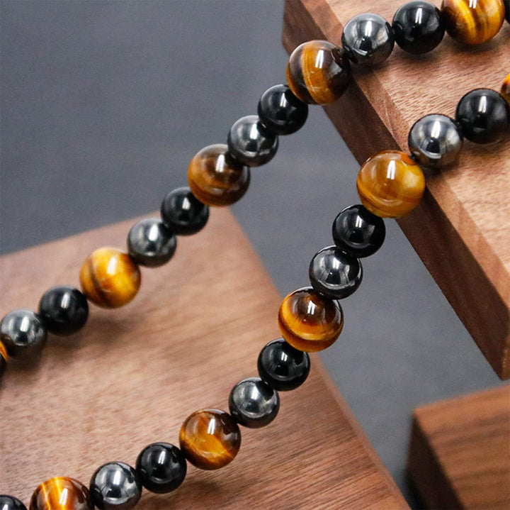Olivenorma Healing Crystal Obsidian Tiger Eye Hematite Beads Necklace - image 7
