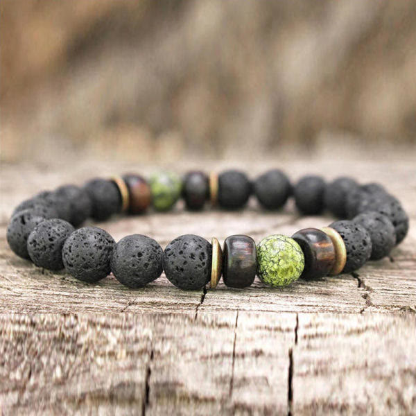 Olivenorma Natural Stone 8mm Wooden Beads Energy Men Bracelet - Green Emperor Stone&Lava Stone - image 3