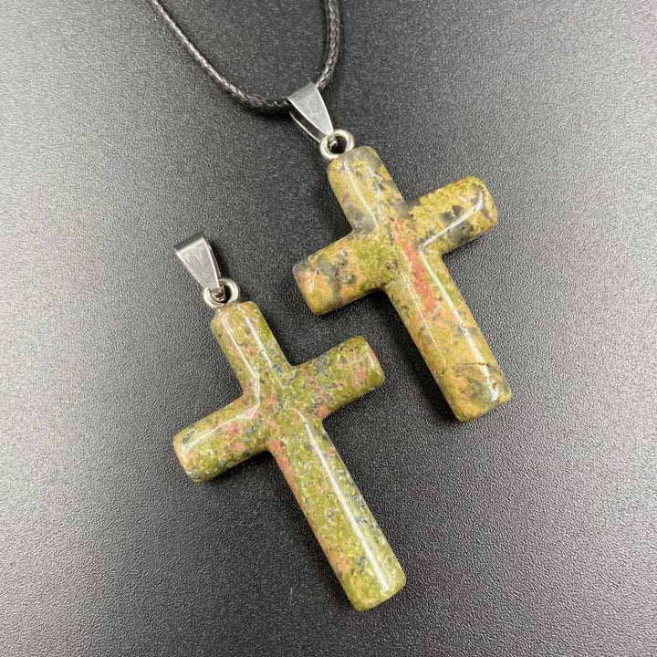 Olivenorma Natural Crystal Cross Healing Pendant - Unakite - image 25