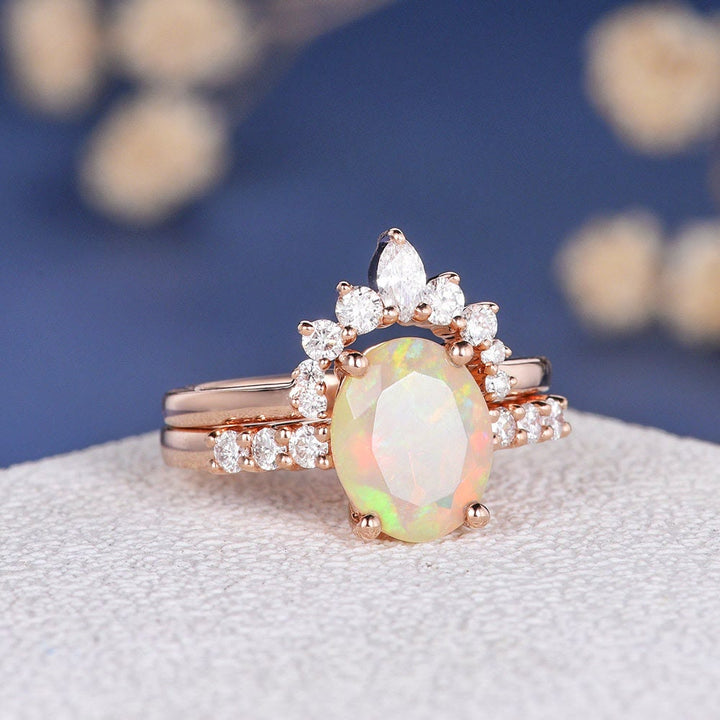 Olivenorma Antique Oval Opal Engagement Rose Gold Ring - image 4
