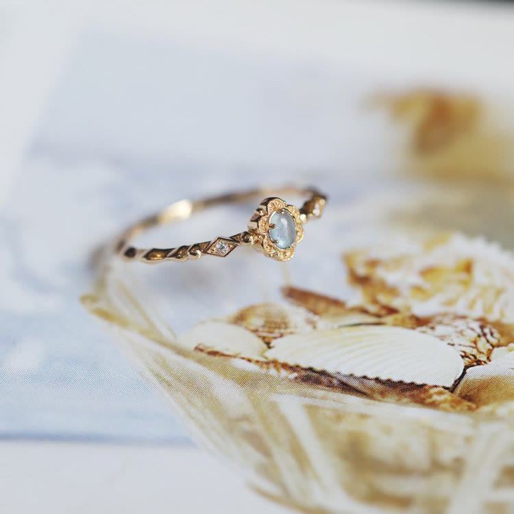 Olivenorma Vintage Natural Aquamarine Daisy Flowers Ring - image 16