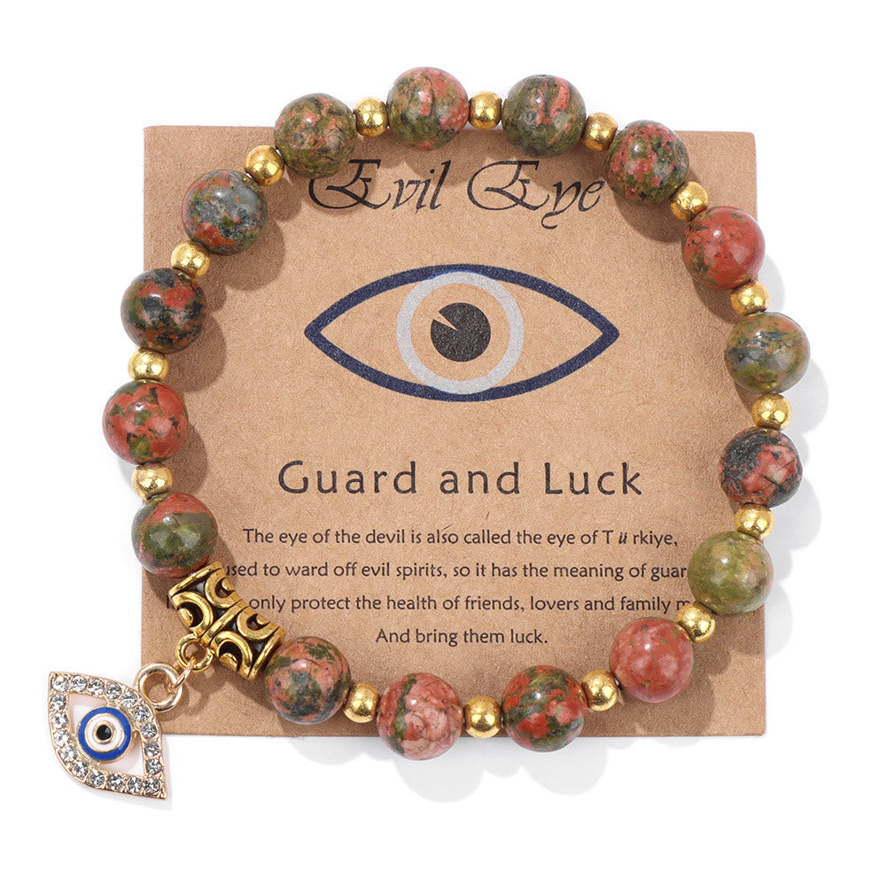 Olivenorma Natural Stone Bead Evil Eye Pendant Bracelet - Evil Eye&Unakite - image 16