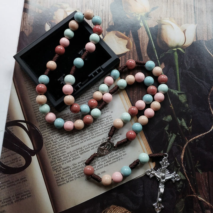 Olivenorma Color Beads Rosary Mary Medal Cross Necklace - image 2