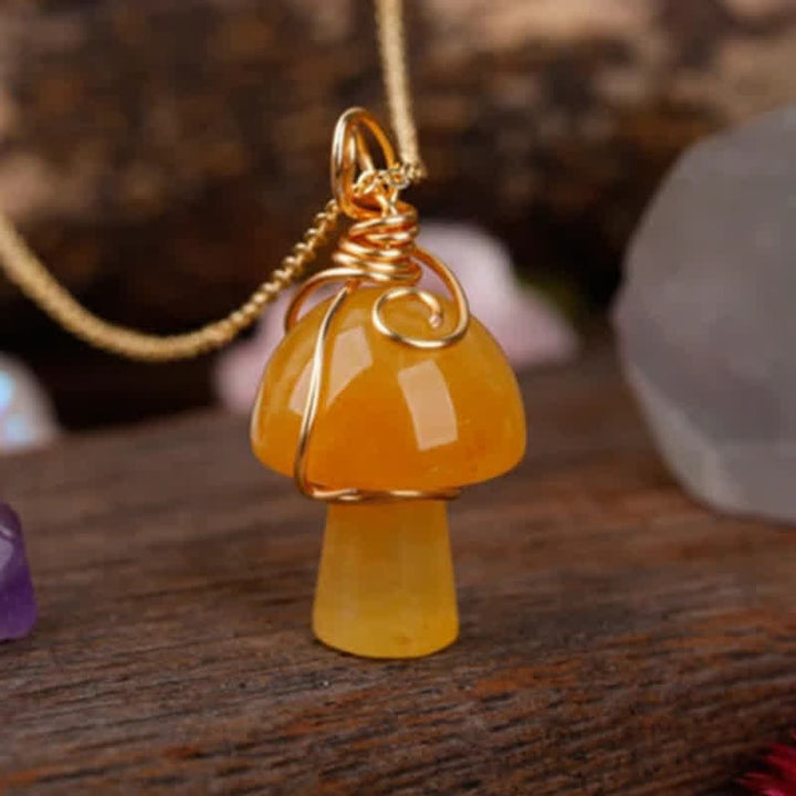 Olivenorma Natural Crystal Lucky Mushroom Necklace - Yellow Jade - image 1