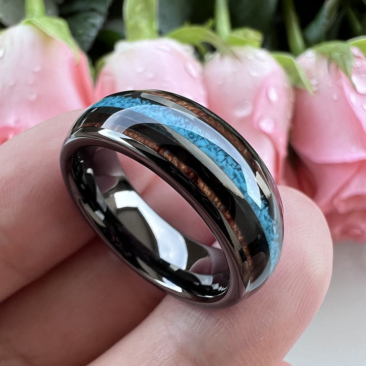Olivenorma Wood Turquoise 8mm Tungsten Carbide Polished Ring - image 3