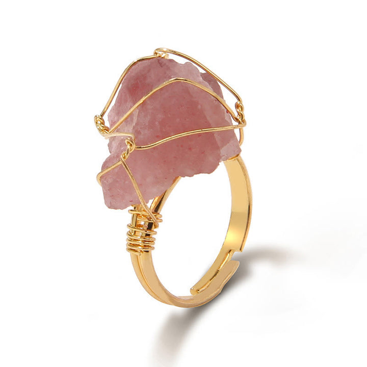Olivenorma Natural Irregular Rough Wire Wrap Gemstone Ring - Strawberry Quartz - image 14