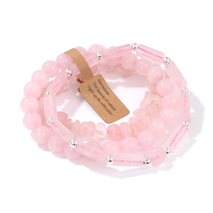 Olivenorma Natural Stone Irregular Three Layer Bracelet Set - Rose Quartz - image 26