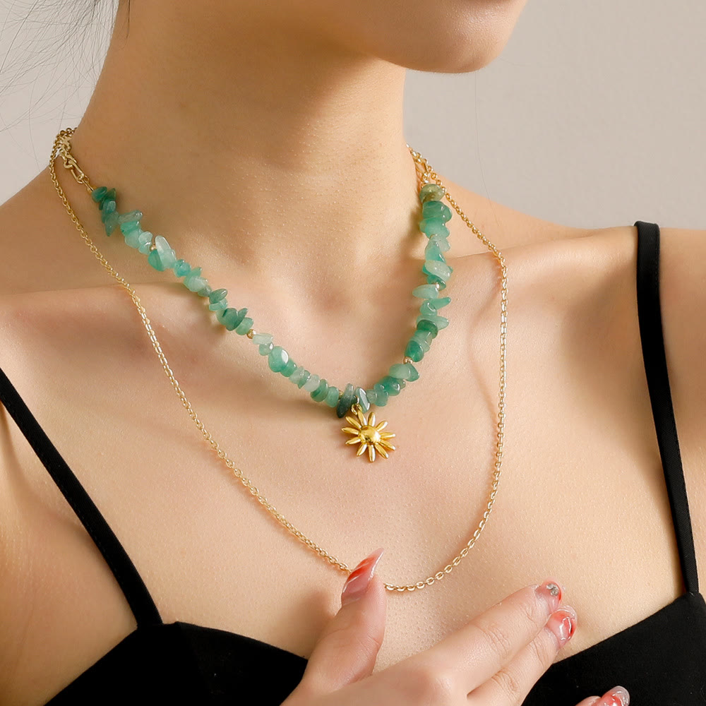 Olivenorma Natural Amazonite Sun Pendant Double Layer Necklace - Amazonite - image 0