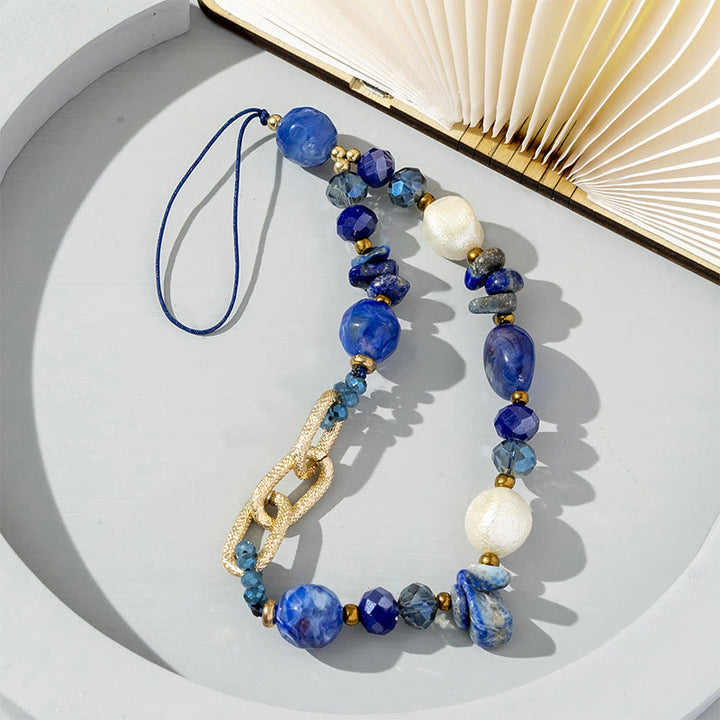 Olivenorma Natural Crystal Irregular Stone For Positive Energy Spiritual Awareness Protection Beaded Chain Phone Strap - Kyanite - image 8