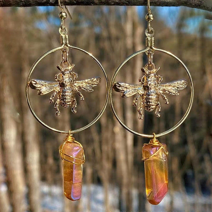 Olivenorma Natural Crystal Moon Star Mushroom Accessory Earrings - Amber - image 2