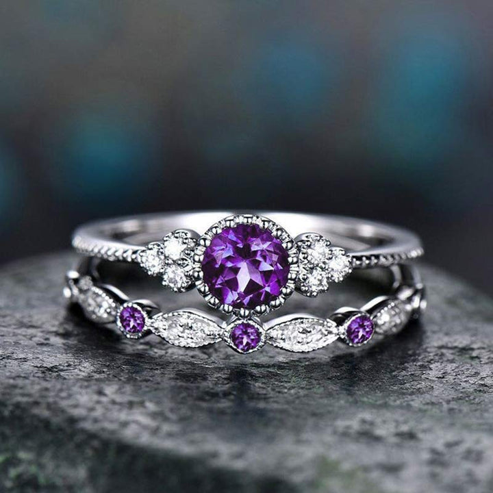 Wealth Goddess Emerald Zircon 2Pcs/Set Ring - Purple - 10 - image 14