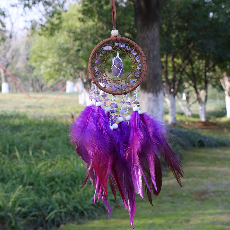 Olivenorma Natural Crystal Agate Pendant Charm Round Dream Catcher - Amethyst - image 1