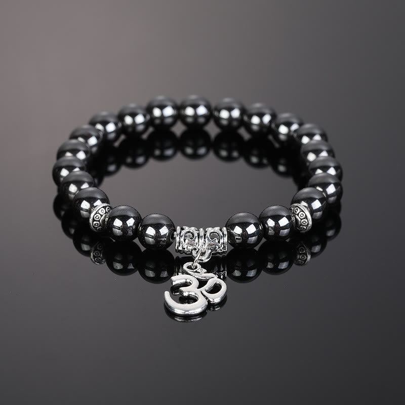 Olivenorma Natural Crystal Beaded Om Symbol Bracelet - Hematite - image 5