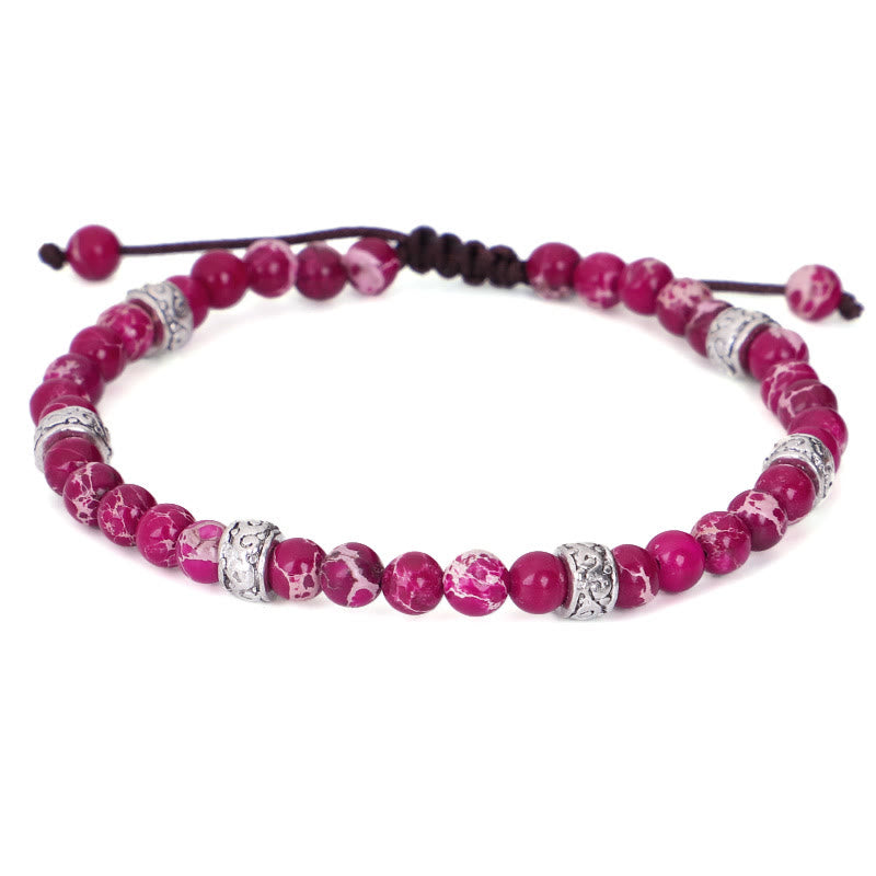Olivenorma Natural Multicolor Imperial Stone Beaded Braided Bracelet - Rose Red Emperor Stone - image 3