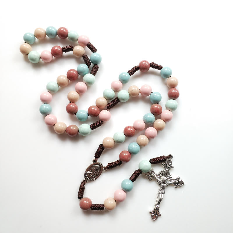 Olivenorma Color Beads Rosary Mary Medal Cross Necklace - image 3