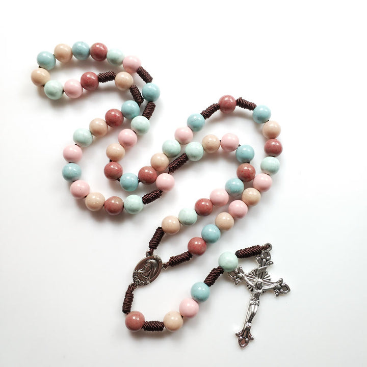 Olivenorma Color Beads Rosary Mary Medal Cross Necklace - image 3