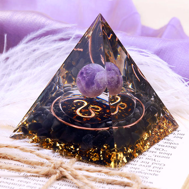 Olivenorma Amethyst Sphere With Obsidian Zodiac Leo Orgone Pyramid - image 2