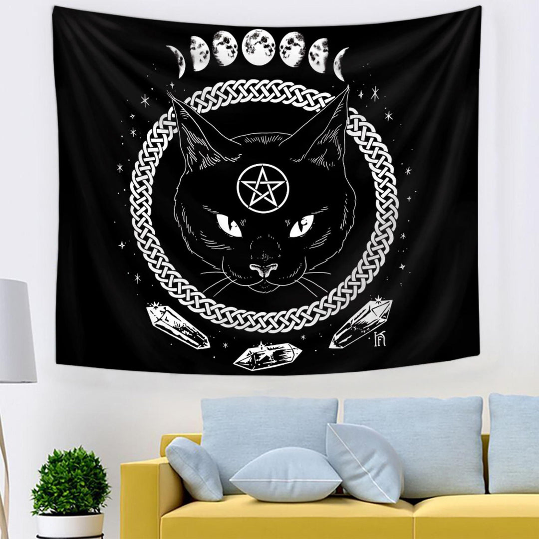 Olivenorma Black Cat Witch Moon Phase Pattern Tapestry - image 2