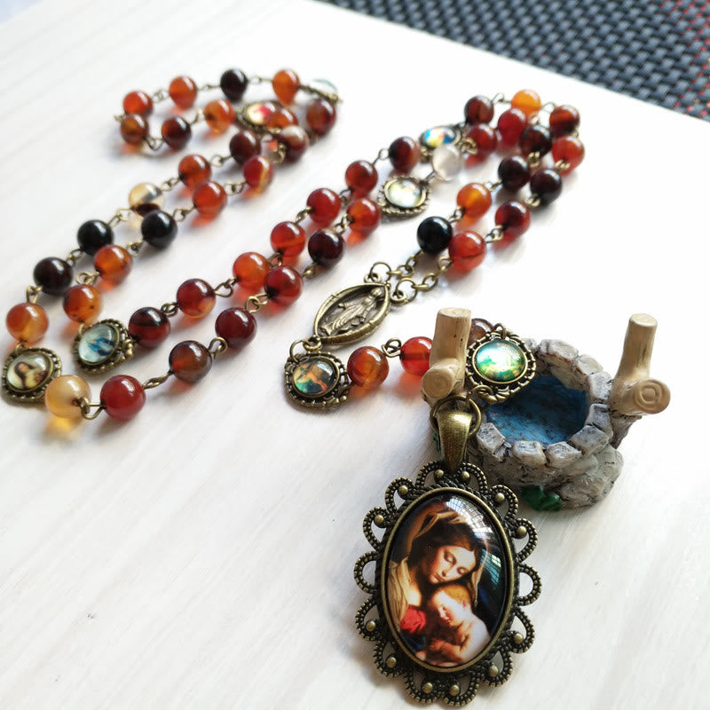 Olivenorma Agate Lady Holy Medal Pendant Rosary Necklace - image 1