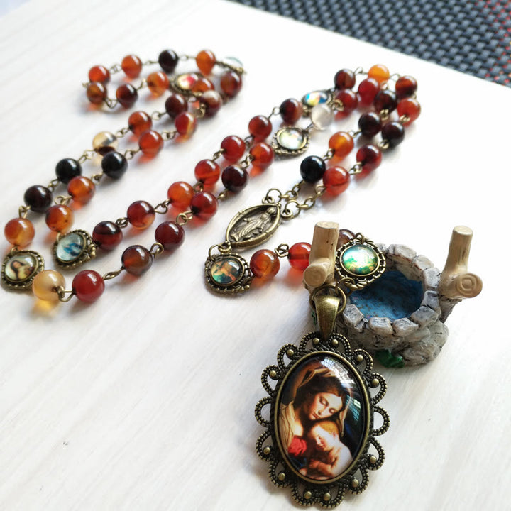 Olivenorma Agate Lady Holy Medal Pendant Rosary Necklace - image 1