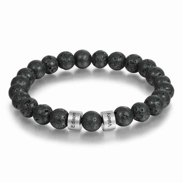 Olivenorma Natural Stone Engraving Personalized Beads Men Bracelet - Lava Stone - Silver - 5th Engraving - image 0