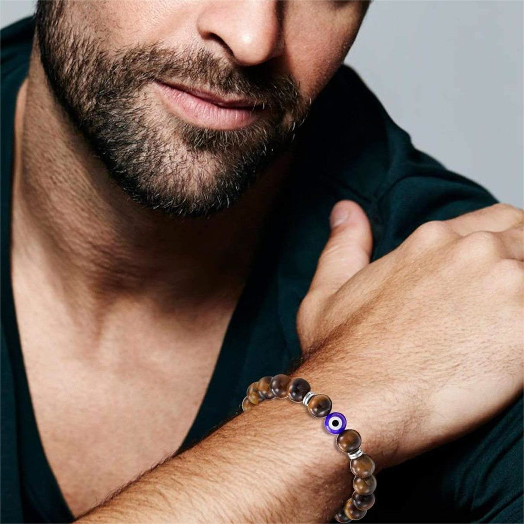 Olivenorma Tiger Eye Obsidian Evil Eye Beaded Mens Bracelet - image 2