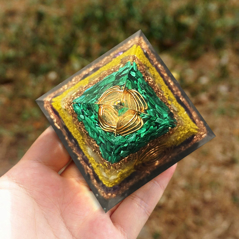Olivenorma Malachite Citrine With Amethyst Orgone Pyramid - image 3