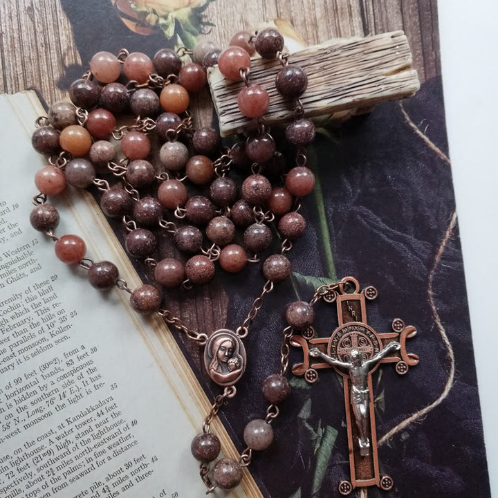 Olivenorma Purple Aventurine Copper Cross Pendant Rosary Necklace - image 3