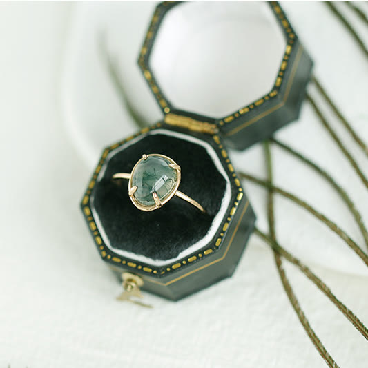 Olivenorma Natural Oval Moss Agate 925 Silver Ring - image 6