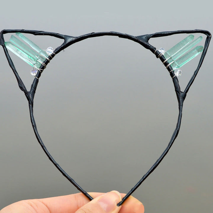 Olivenorma Electroplating Crystal Cat Ears Headband - Amazonite - image 7