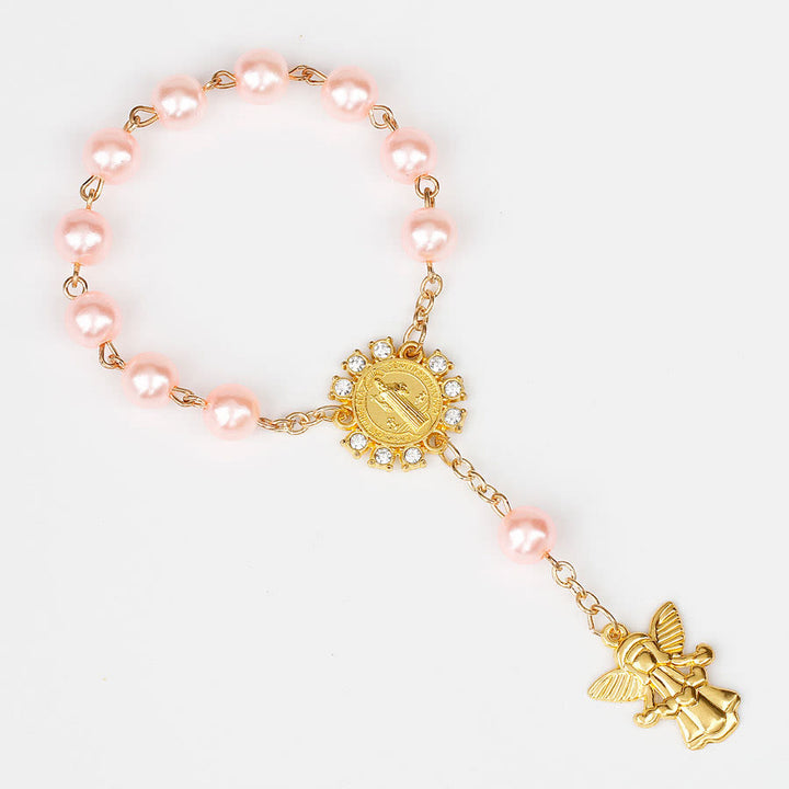 Olivenorma 8mm Golden Angel Christianity Pendant Rosary Bead Bracelet - Pink - image 7