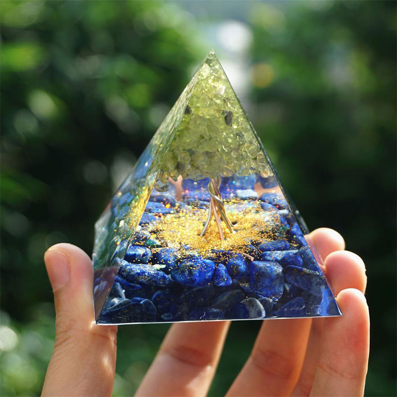 Olivenorma Tree of Life Peridot With Lapis Lazuli Orgone Pyramid - image 3