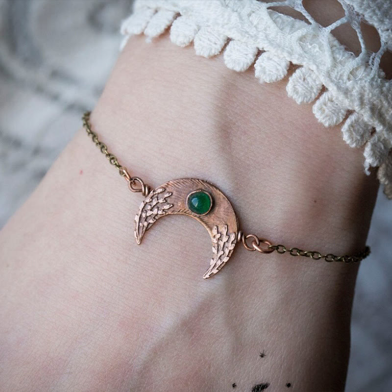 Olivenorma Crescent Emerald Engraved Bracelet in Antique Bronze - image 3