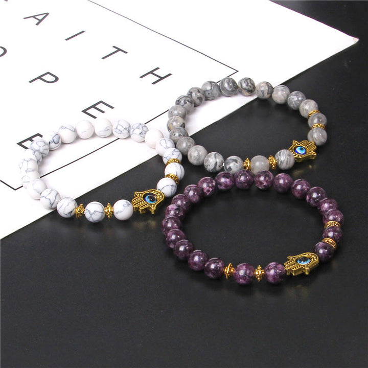 Olivenorma Evil Eye Hamsa 8mm Natural Beaded Men Bracelet - image 0