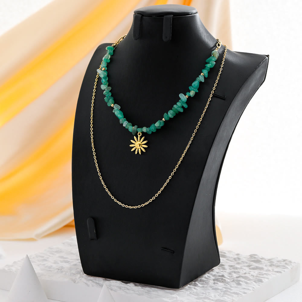 Olivenorma Natural Amazonite Sun Pendant Double Layer Necklace - image 4