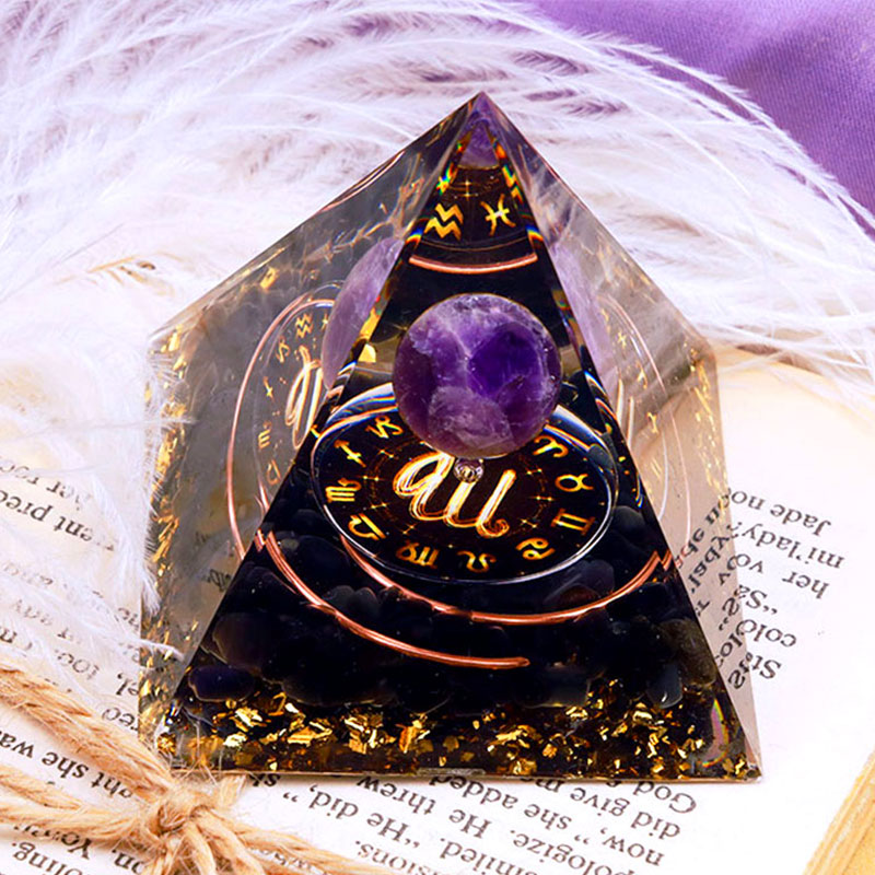 Olivenorma Amethyst Sphere With Obsidian Zodiac Virgo Orgone Pyramid - image 1