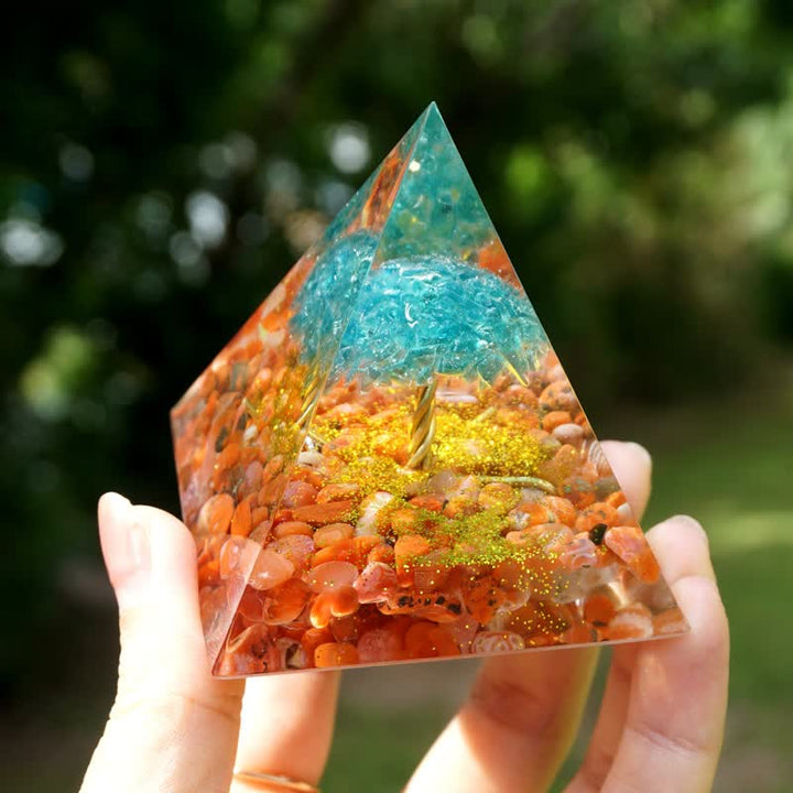 Olivenorma Blue Quartz Red Agate Tree Of Life Orgone Pyramid - 3.93''*3.93''(10cm X 10cm) - YES PLEASE $8 - image 0