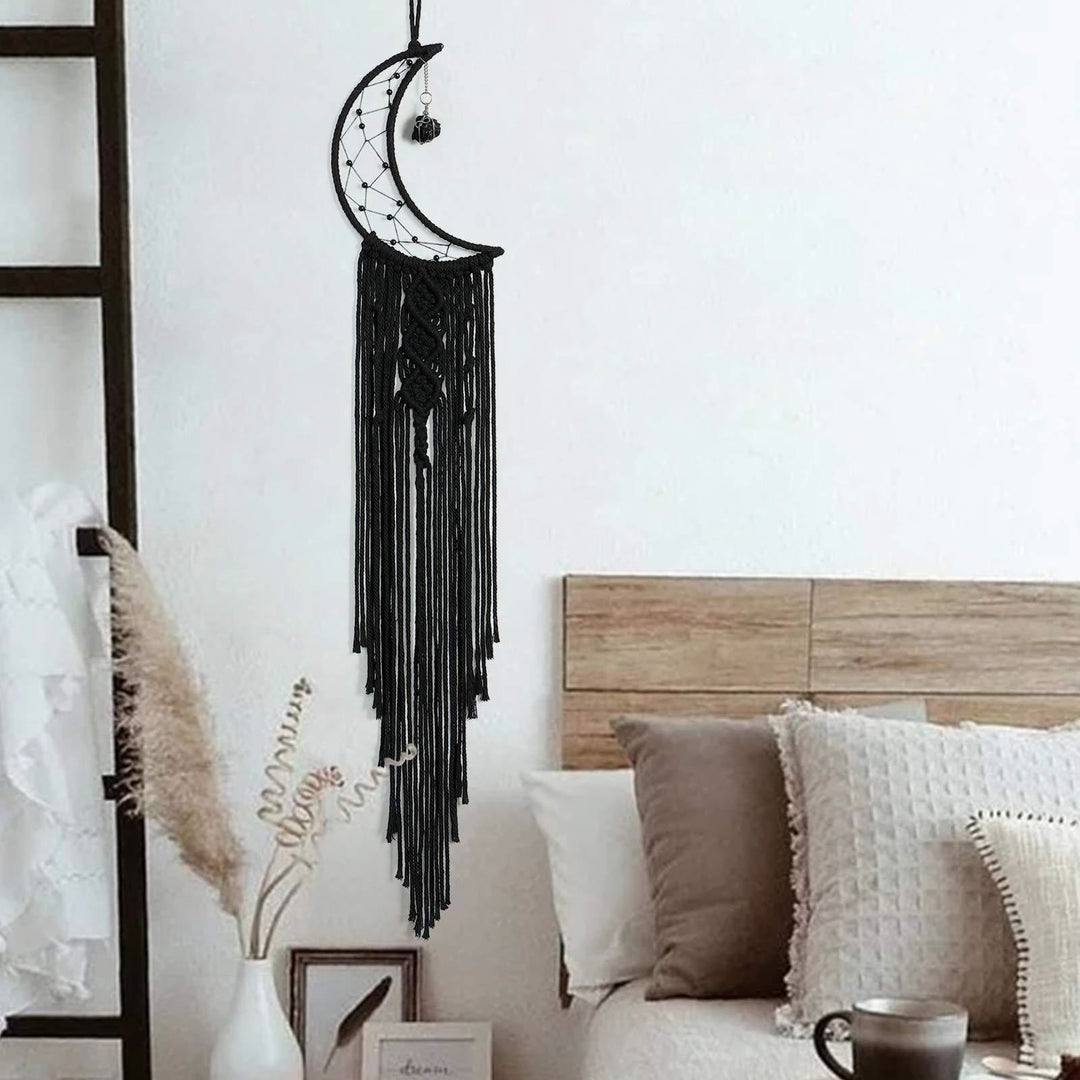 Olivenorma Evil Eye Woven Triangle Tassel Dream Catcher - Black - Moon - image 5