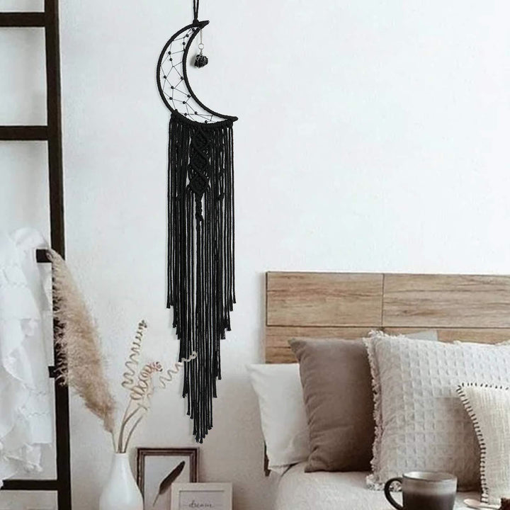 Olivenorma Evil Eye Woven Triangle Tassel Dream Catcher - Black - Moon - image 5