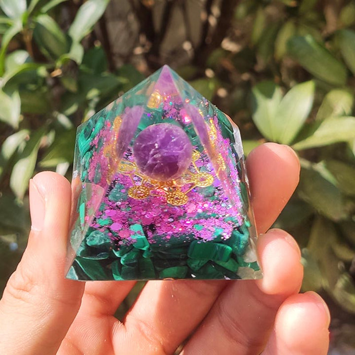 Olivenorma Amethyst Malachite Metatron's Cube Symbol Orgone Pyramid - image 2