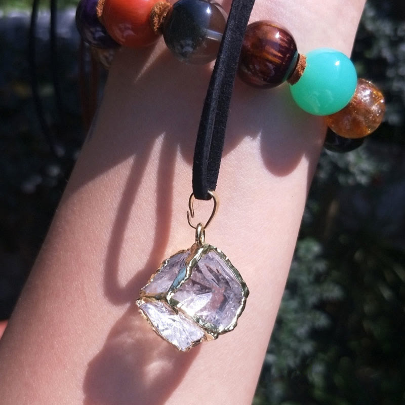 Olivenorma Natural White Crystal Square Star Bound Pendant - Square Gold Edging - image 1