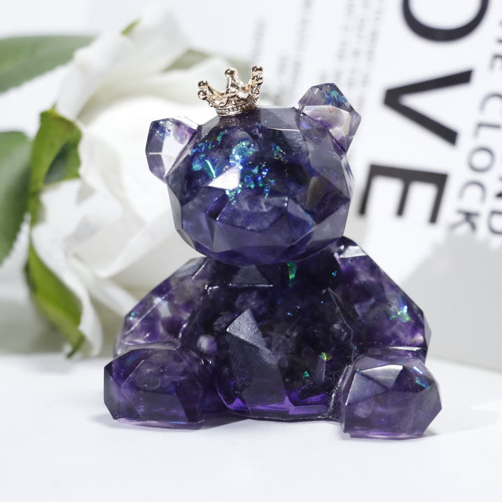 Olivenorma Crystal Gravel Resin Bear Ornament Gemstone Decoration - Amethyst - image 7