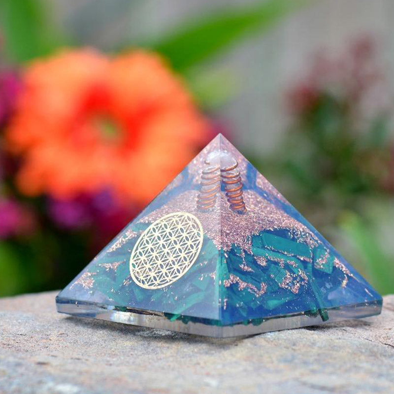 Olivenorma Malachite Flower Of Life Symbol Orgone Pyramid - image 2